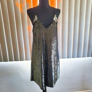 NWT Bishop + Young Black Reversible Sequin Mini Cocktail Dress Size Small